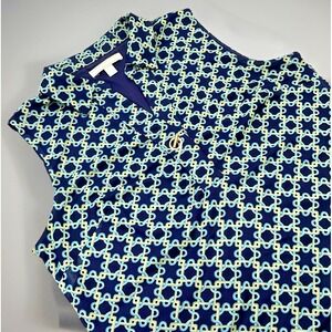 Charter Club Sleeveless Top Navy Blue Geometric Print Blouse L‎ Classy Sporty